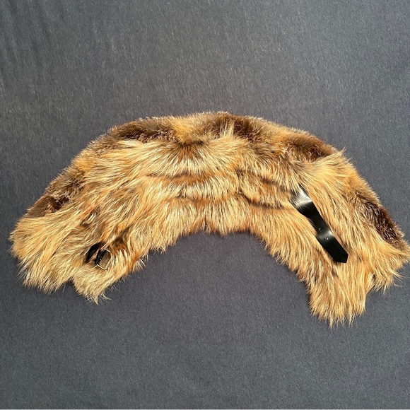 LANVIN Paris Made In Italy Black Brown Fur Wrap Collar Scarf Patent Buckle - Picture 6 of 15